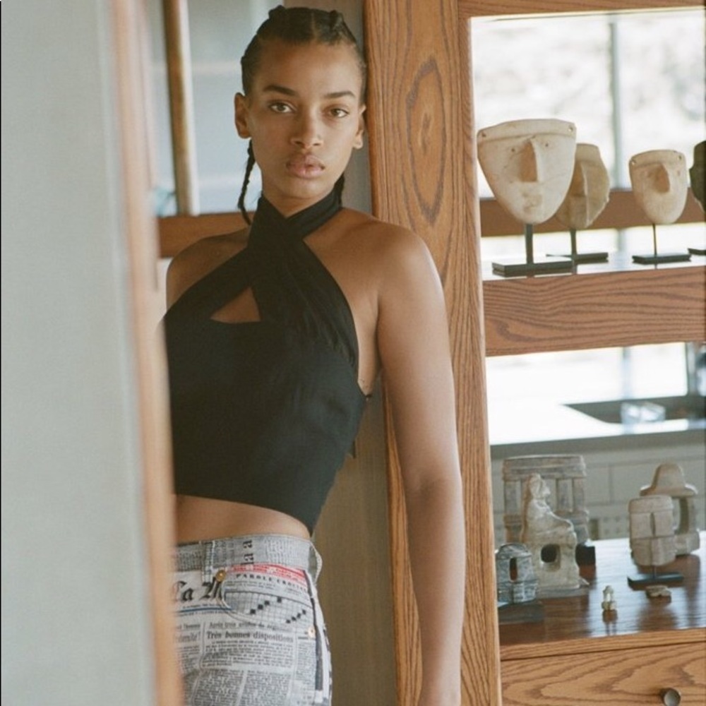 With Jean tulip halter top
